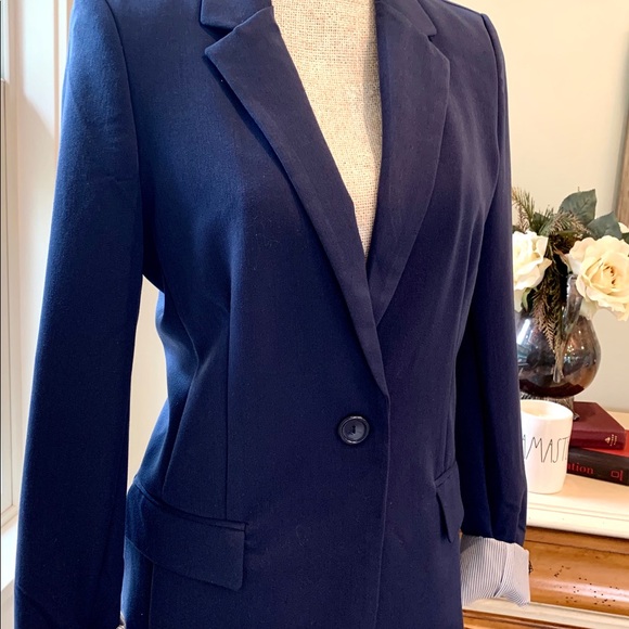 Blue cotton jacket with pinstripe lined cuffs. - Picture 8 of 8